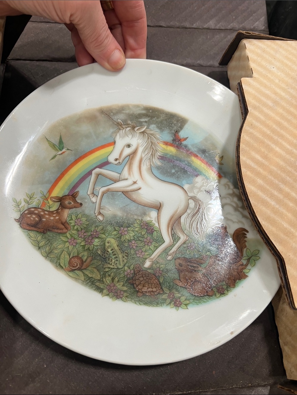 Vintage 1984 Papel Unicorn Rainbow Decorative Plate